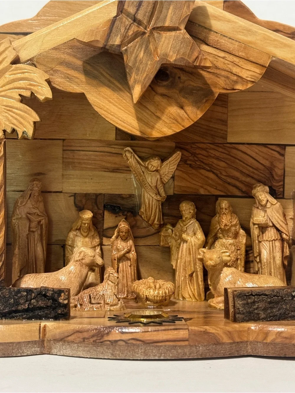 Hand-Carved Wood Nativity Scene - Brown Holiday Decor